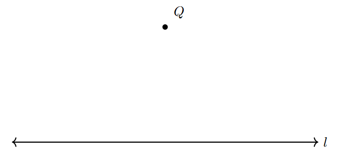 Perpendicular from Point Off Line - Step 1 Drawing line l and point Q outside